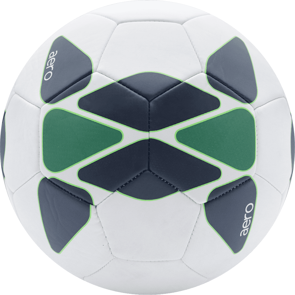 Balón de fútbol marca Umbro, 32 paneles, blanco, con formas planas en el balón, tamaño 5. Modelo Aero.
