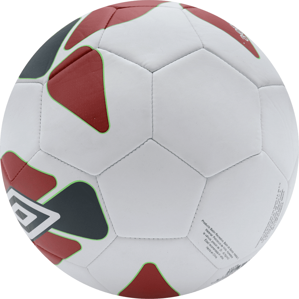 Balón de fútbol marca Umbro, 32 paneles, blanco, con formas planas en el balón, tamaño 5. Modelo Aero.