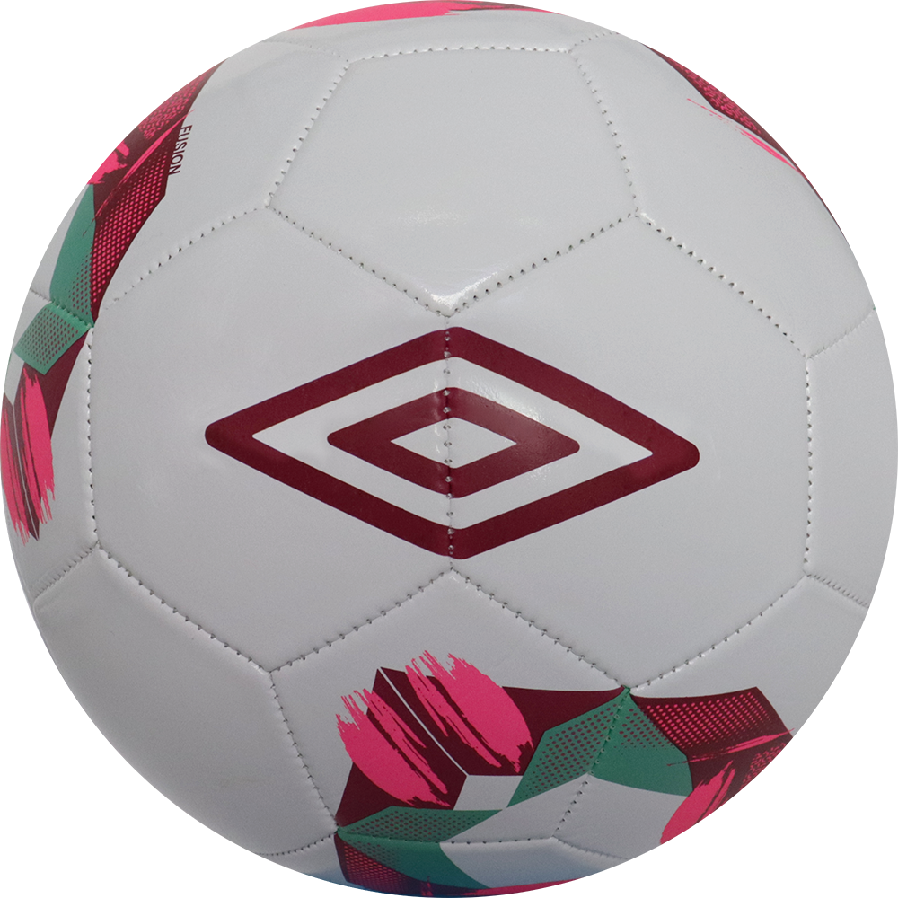 Balón de fútbol marca Umbro, 28 Paneles, blanco, con detalles rojos, tamaño 5. Modelo Fusion.