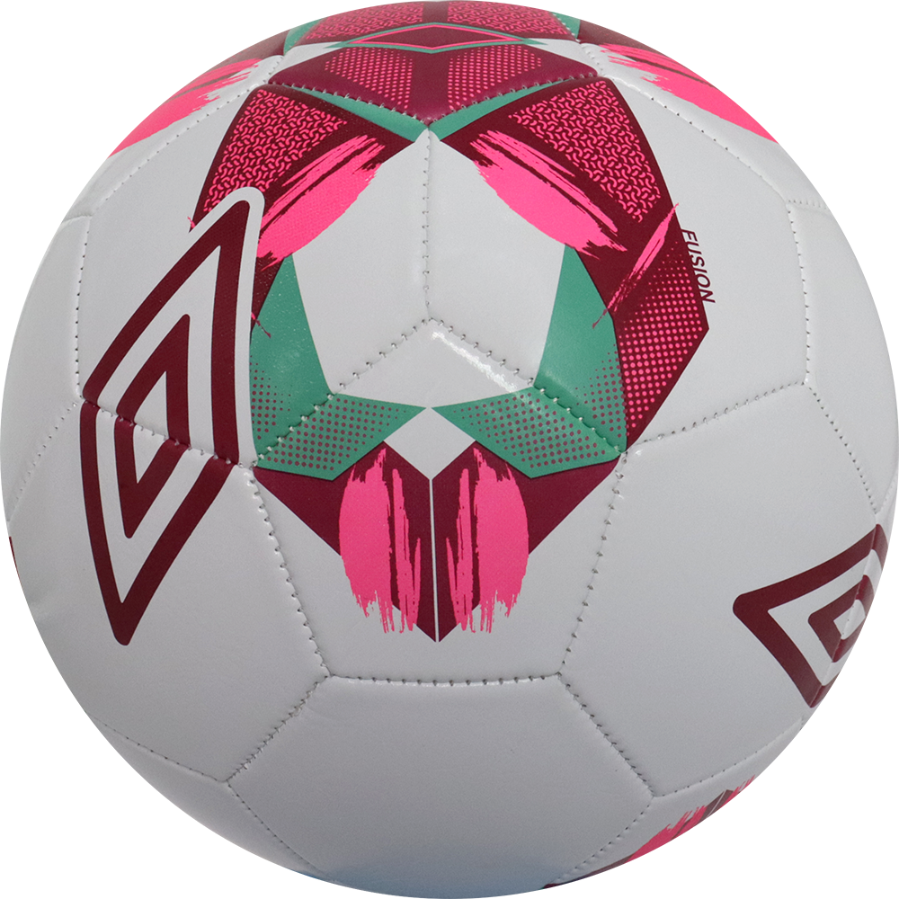 Balón de fútbol marca Umbro, 28 Paneles, blanco, con detalles rojos, tamaño 5. Modelo Fusion.