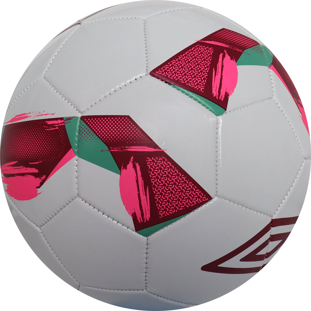 Balón de fútbol marca Umbro, 28 Paneles, blanco, con detalles rojos, tamaño 5. Modelo Fusion.