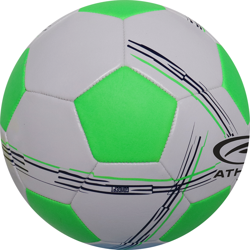 Balón de fútbol marca Athletic Works, 28 Paneles, blanco, con detalles verdes, tamaño 5.