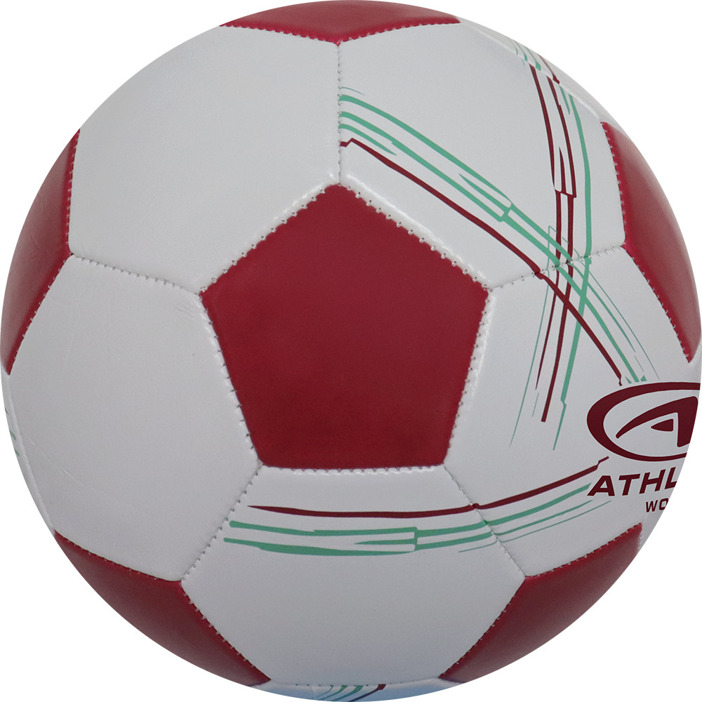 Balón de fútbol marca Athletic Works, 28 Paneles, blanco, con detalles vino, tamaño 5.